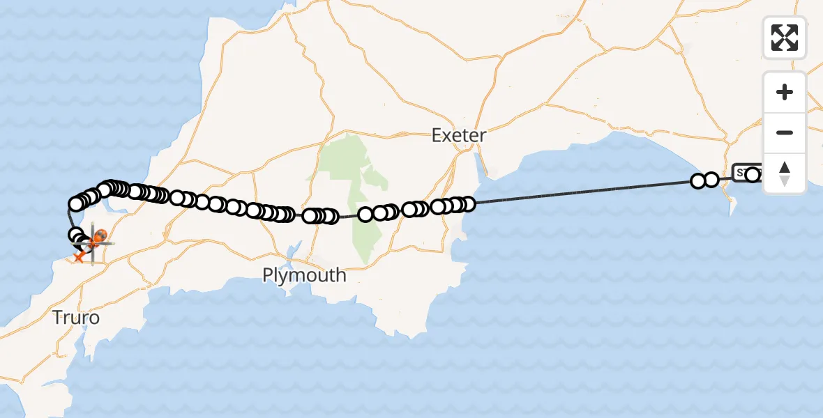 Flight route Coastguard Helicopter Osmington - Cornwall Airport Newquay, 23 August 2026, 18:38