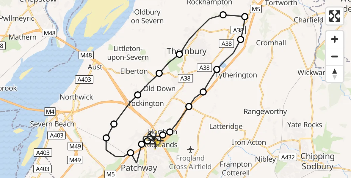 Flight route Police Helicopter Almondsbury Helicopter Base - Almondsbury Helicopter Base, 23 August 2026, 18:51