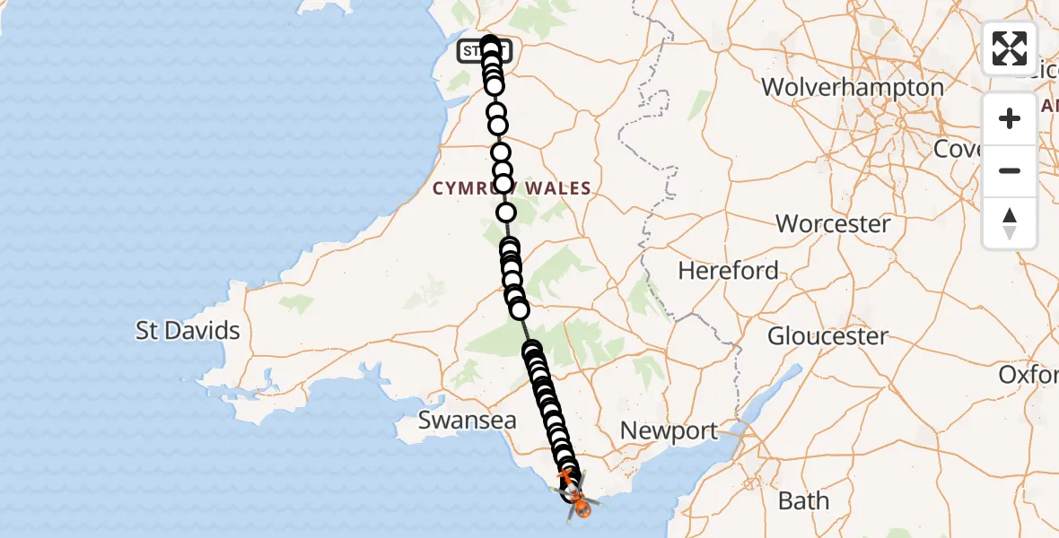 Flight route Coastguard Helicopter Llanfihangel-y-Pennant - MOD St Athan, 23 August 2026, 20:03