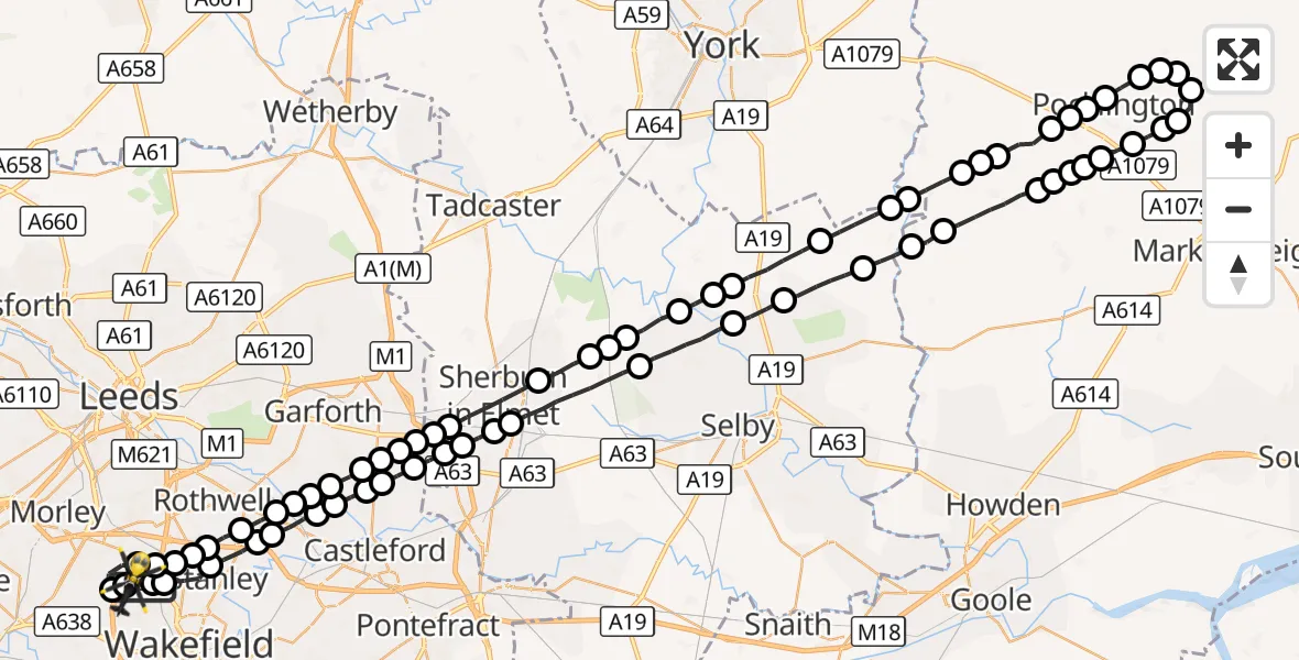 Flight route Police Helicopter Brandy Carr - East Ardsley, 23 August 2026, 21:23