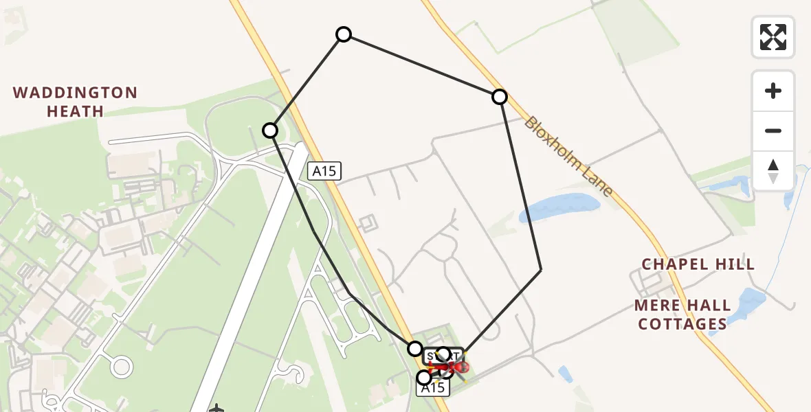 Flight route Air Ambulance Helicopter RAF Waddington - North Kesteven, 23 August 2026, 21:25