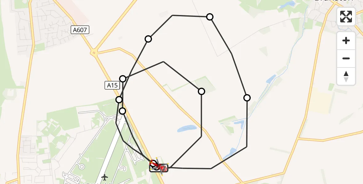 Flight route Air Ambulance Helicopter RAF Waddington - North Kesteven, 23 August 2026, 21:39