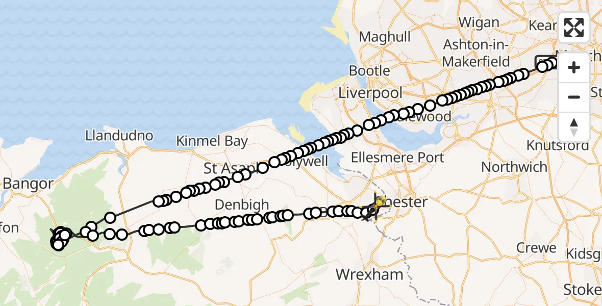Flight route Police Helicopter Manchester Barton Aerodrome - Hawarden Airport, 23 August 2026, 23:41
