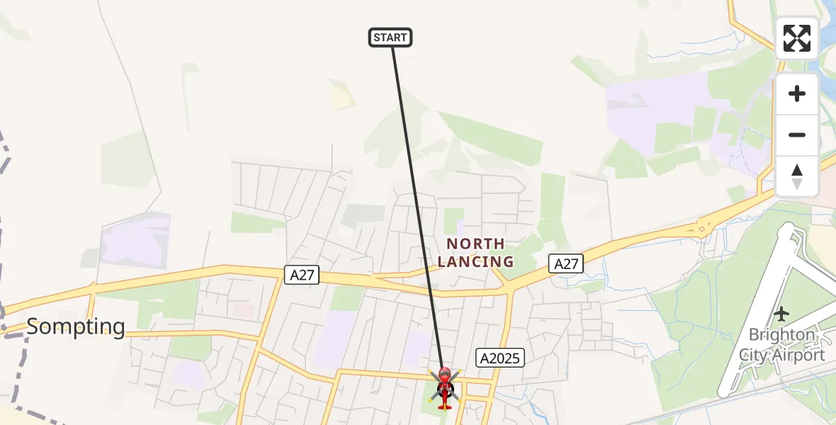 Flight route Air Ambulance Helicopter Sompting - Lancing, 24 August 2026, 00:21