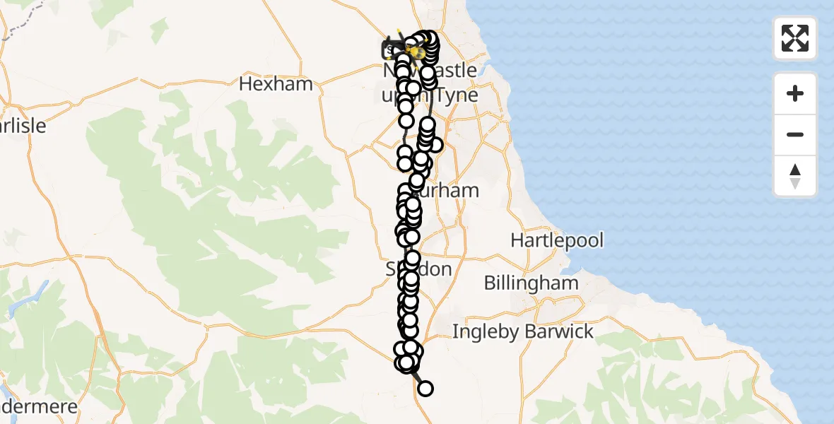 Flight route Police Helicopter Newcastle International Airport - Newcastle International Airport, 24 August 2026, 01:49