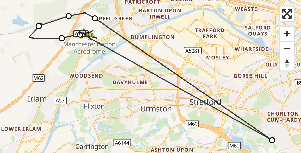 Flight route Police Helicopter Manchester Barton Aerodrome - Manchester Barton Aerodrome, 24 August 2026, 02:23