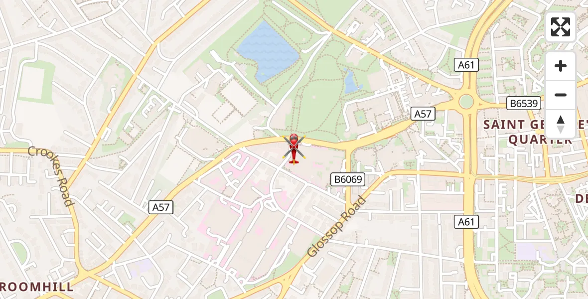 Flight route Air Ambulance Helicopter Sheffield Childrens Hospital - Sheffield Childrens Hospital, 24 August 2026, 09:12