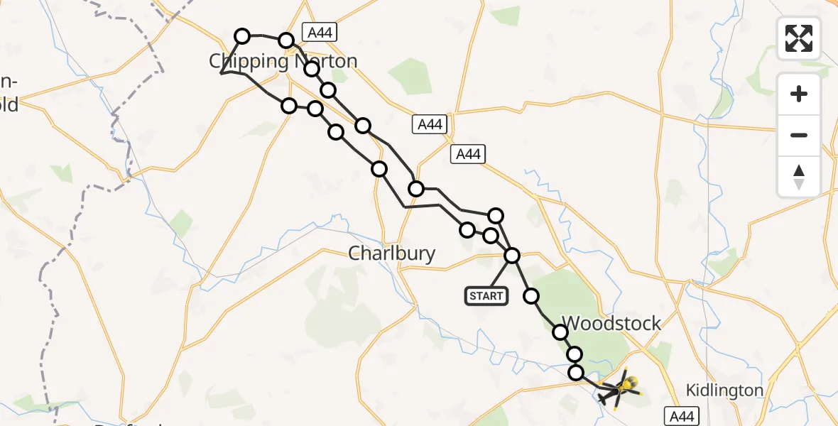 Flight route Police Helicopter Stonesfield - Bladon, 24 August 2026, 09:44