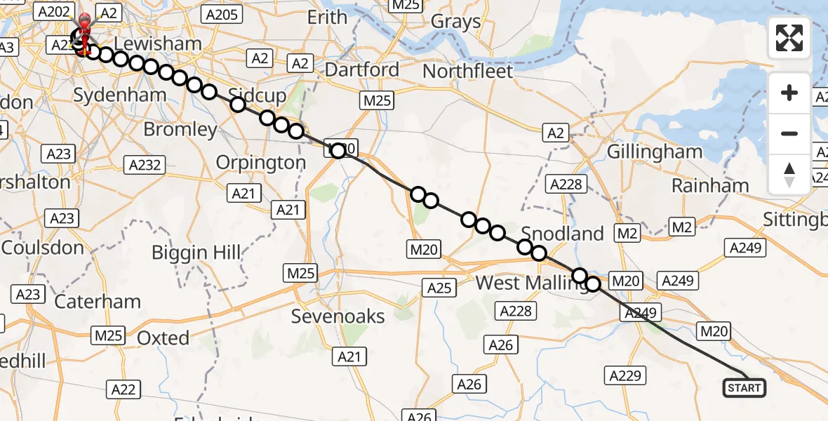 Flight route Air Ambulance Helicopter Maidstone - Kings College London Hospital, 24 August 2026, 10:13