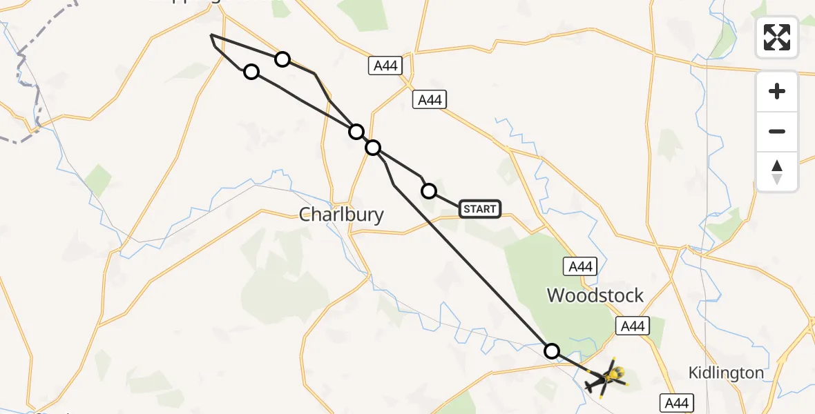 Flight route Police Helicopter West Oxfordshire - Bladon, 24 August 2026, 10:26