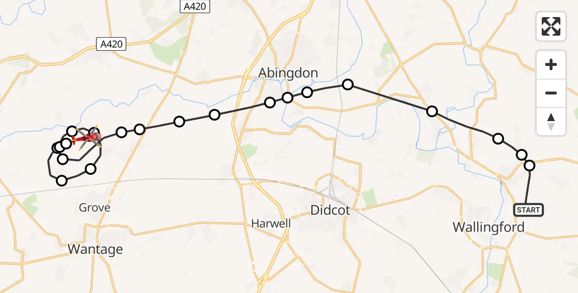 Flight route Air Ambulance Helicopter RAF Benson - West Hanney, 24 August 2026, 11:11