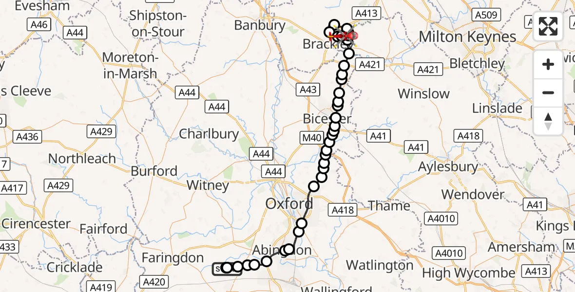 Flight route Air Ambulance Helicopter Lyford - Turweston Aerodrome, 24 August 2026, 11:32