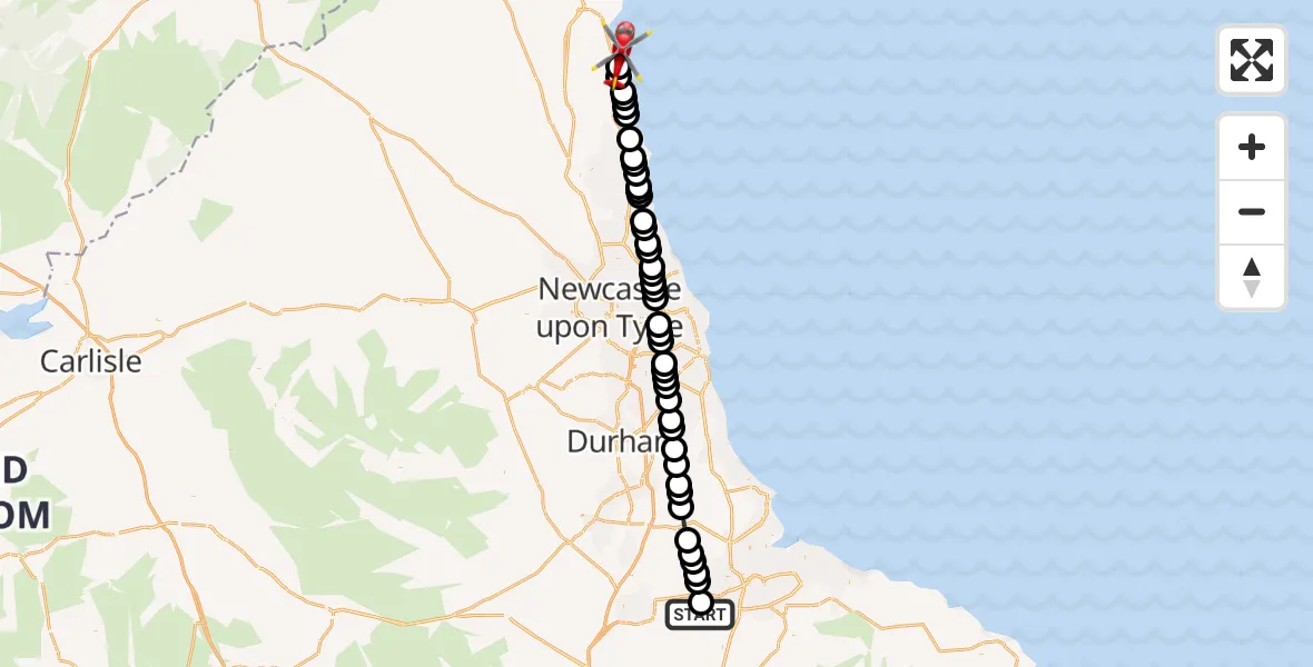 Flight route Air Ambulance Helicopter Egglescliffe - Amble, 24 August 2026, 11:45