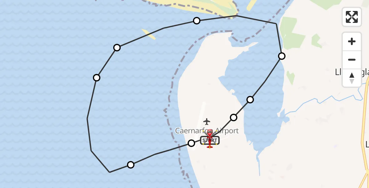 Flight route Air Ambulance Helicopter Caernarfon Airport - Caernarfon Airport, 24 August 2026, 11:46