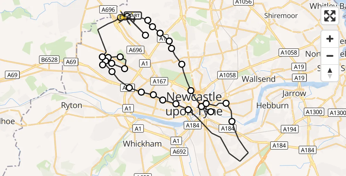Flight route Police Helicopter Newcastle International Airport - Newcastle International Airport, 24 August 2026, 12:05
