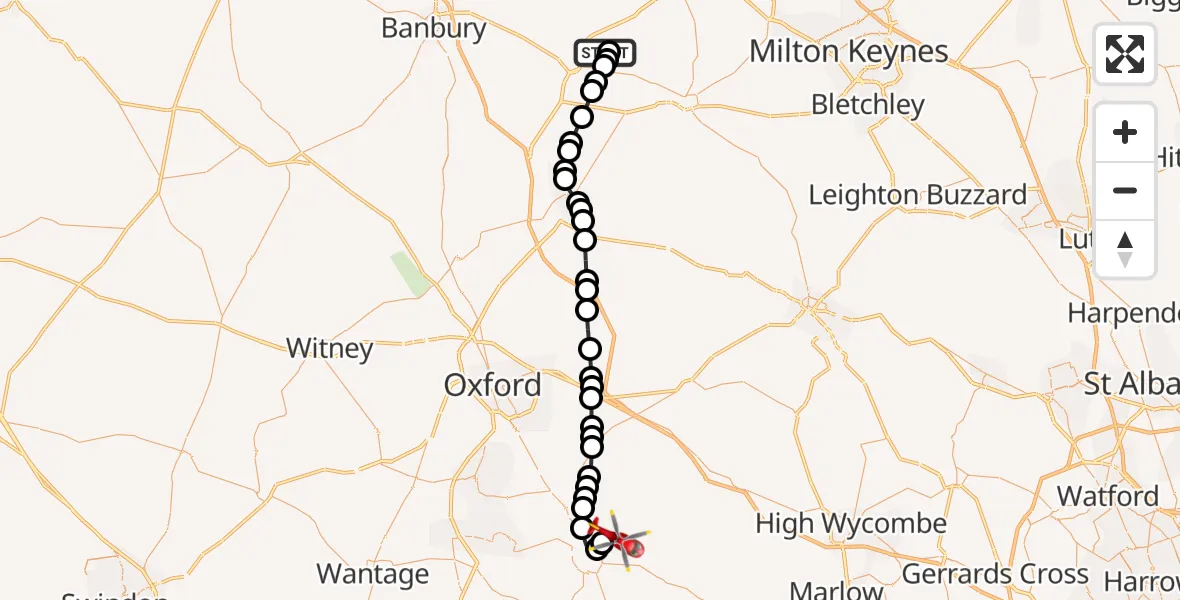 Flight route Air Ambulance Helicopter Turweston Aerodrome - RAF Benson, 24 August 2026, 12:47