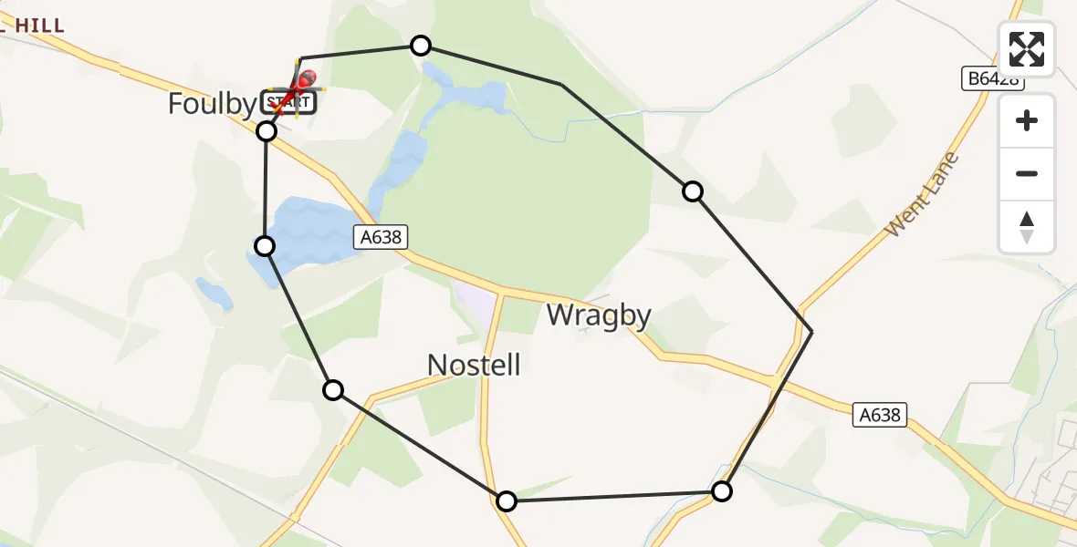 Flight route Air Ambulance Helicopter YAA Nostell Helicopter Port - YAA Nostell Helicopter Port, 24 August 2026, 12:50