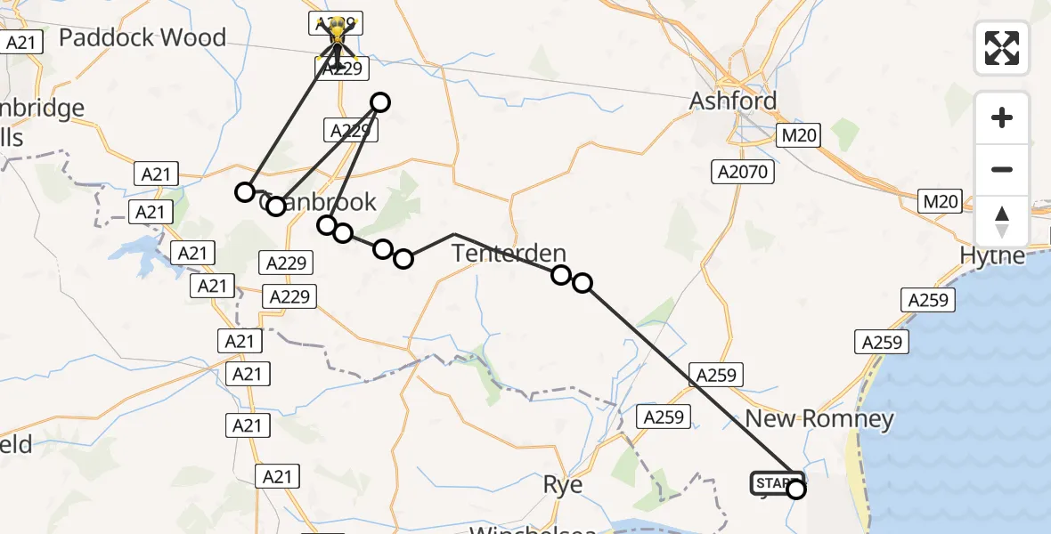 Flight route Police Helicopter Lydd - Maidstone, 24 August 2026, 13:01