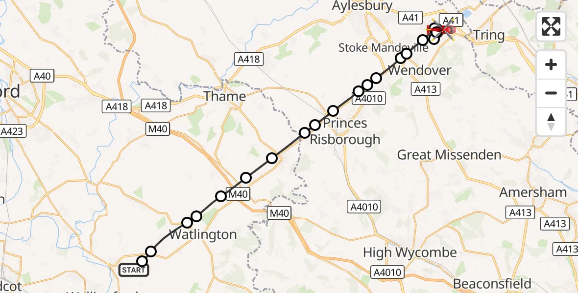Flight route Air Ambulance Helicopter RAF Benson - Aston Clinton, 24 August 2026, 13:19