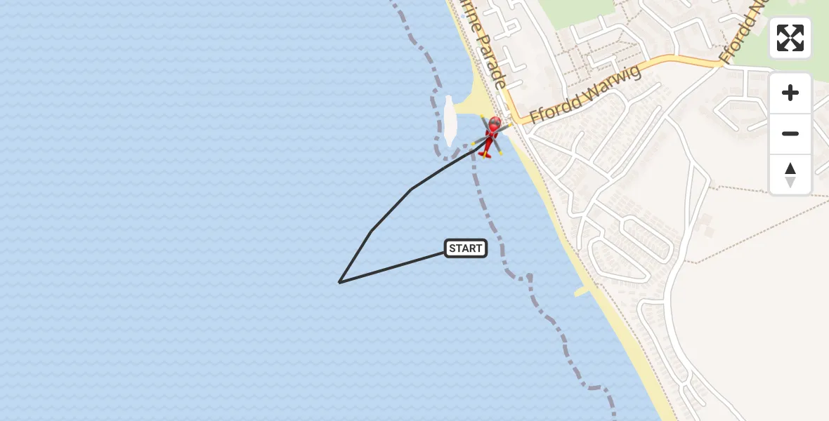 Flight route Air Ambulance Helicopter Tywyn - Tywyn, 24 August 2026, 13:32