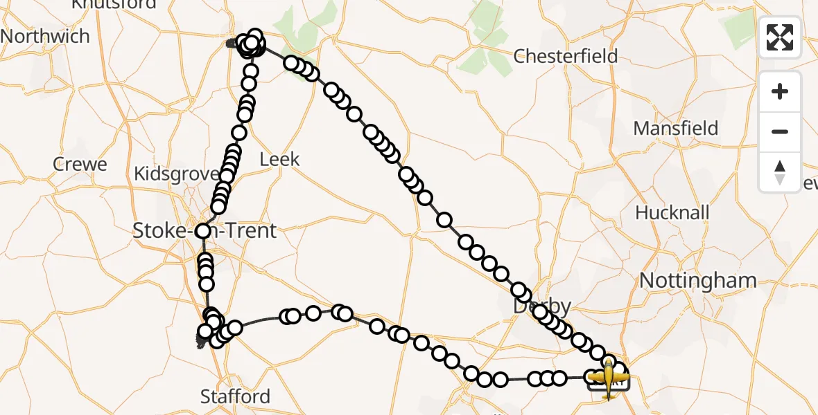 Flight route Police Aircraft East Midlands Airport - East Midlands Airport, 24 August 2026, 13:34
