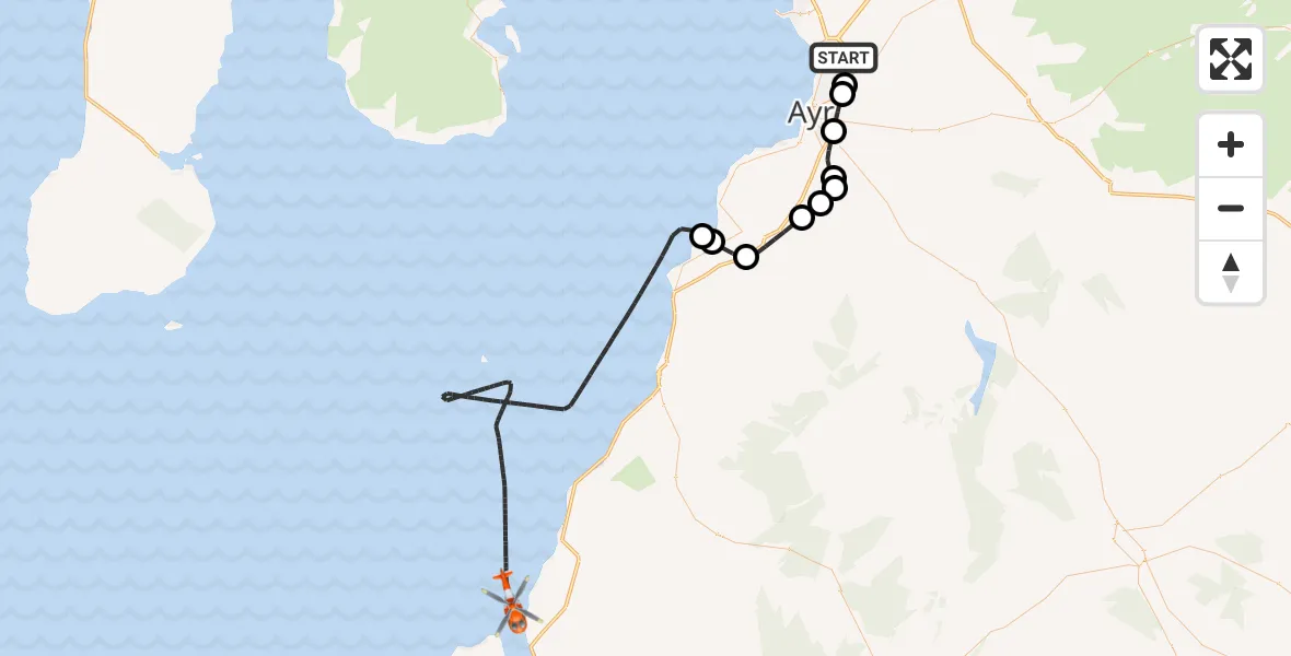 Flight route Coastguard Helicopter Glasgow Prestwick Airport - Inner Seas, 24 August 2026, 13:46