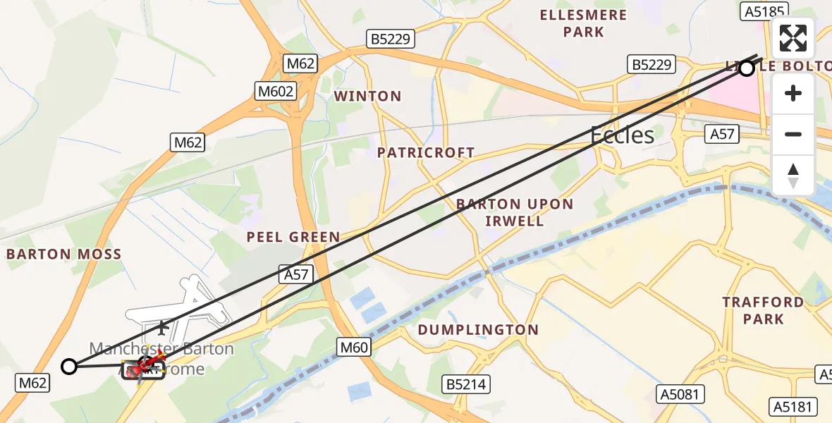 Flight route Air Ambulance Helicopter Manchester Barton Aerodrome - Manchester Barton Aerodrome, 24 August 2026, 14:02