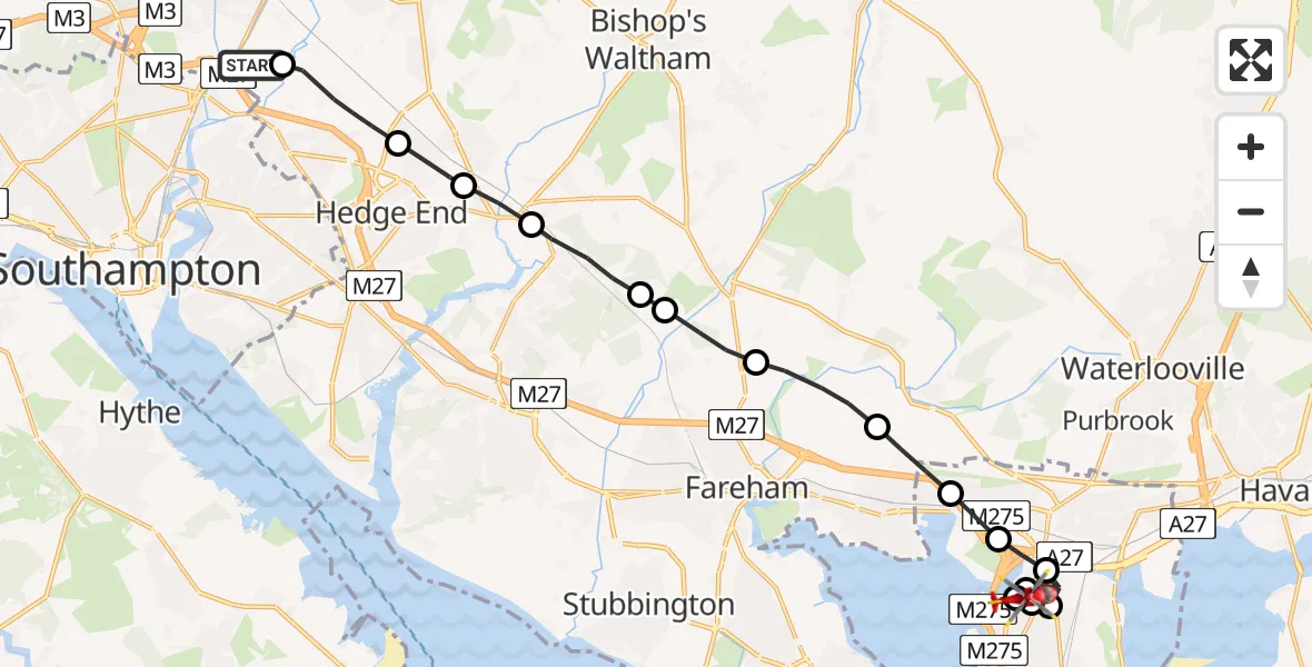 Flight route Air Ambulance Helicopter Southampton Airport - Hilsea, 24 August 2026, 14:10