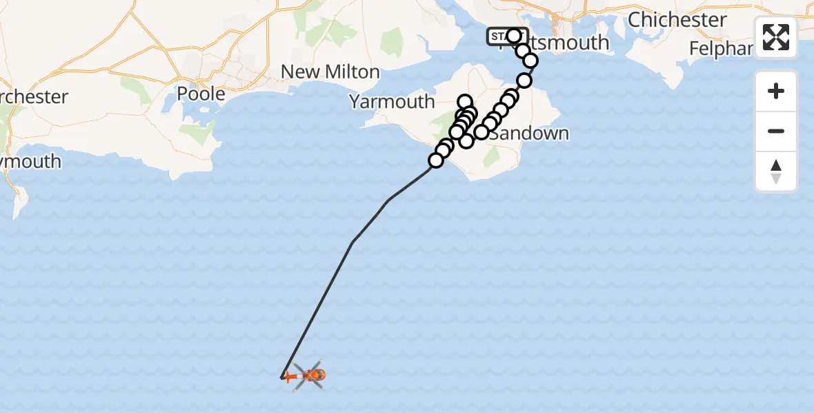 Flight route Coastguard Helicopter Solent Airport - English Channel, 24 August 2026, 14:12