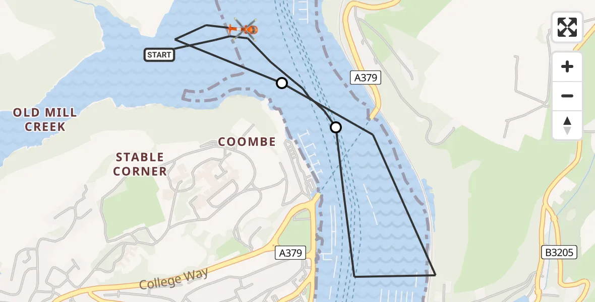 Flight route Coastguard Helicopter Dartmouth - Dartmouth, 24 August 2026, 14:50