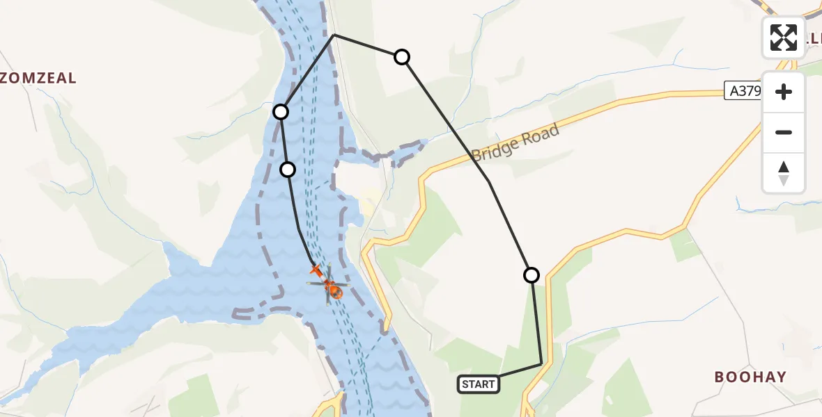 Flight route Coastguard Helicopter Kingswear - Dartmouth, 24 August 2026, 15:07