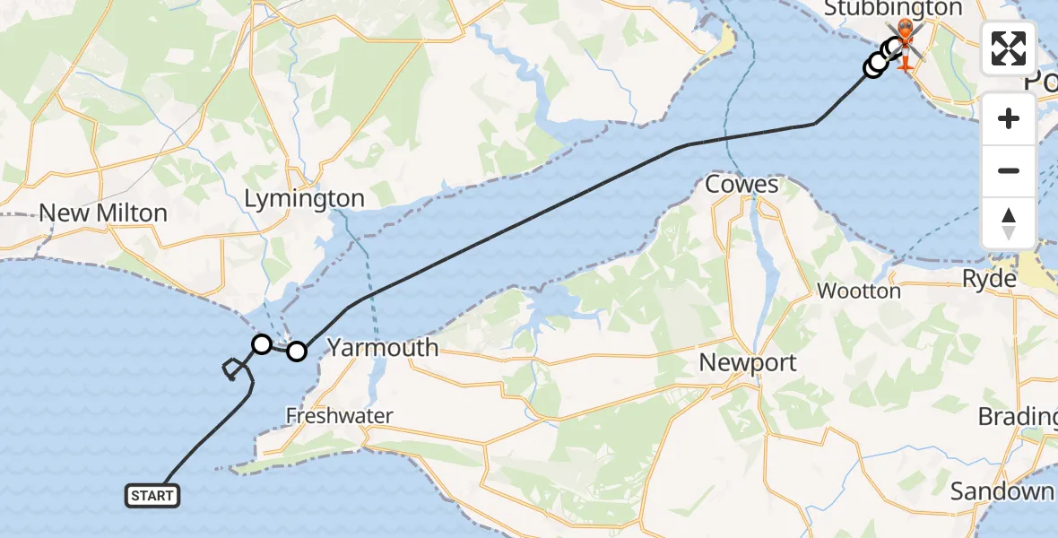 Flight route Coastguard Helicopter English Channel - Solent Airport, 24 August 2026, 15:25