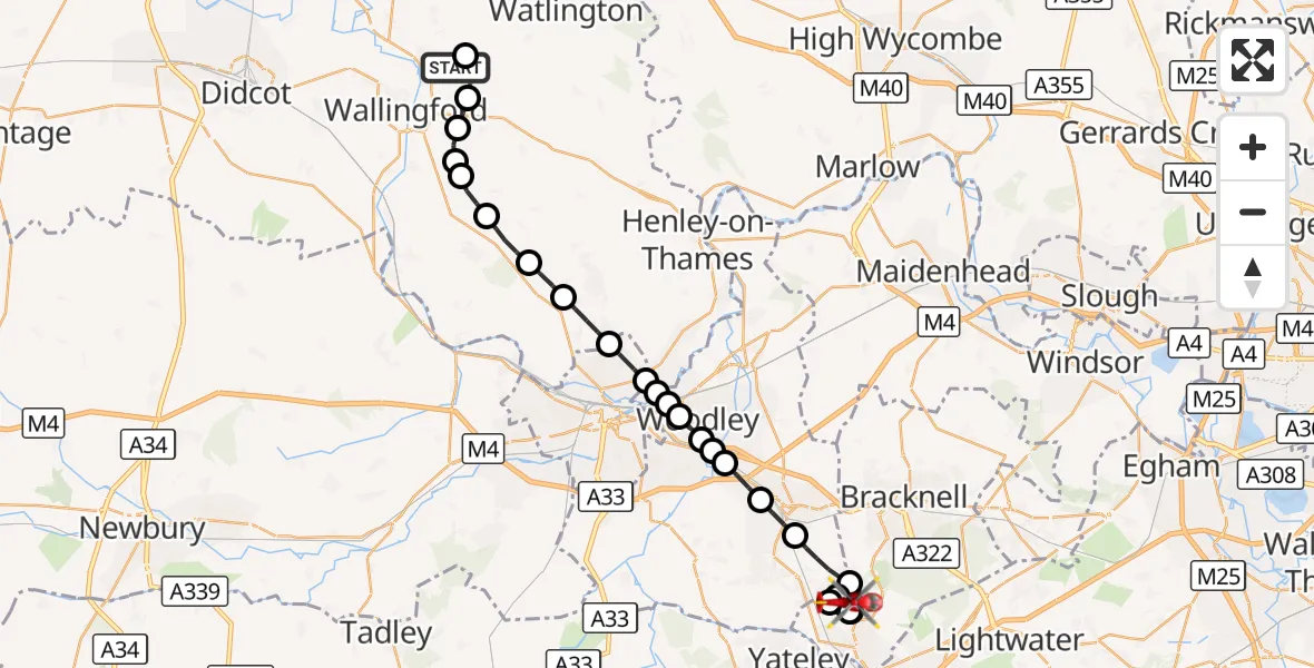 Flight route Air Ambulance Helicopter RAF Benson - Buckler's Park, 24 August 2026, 15:51