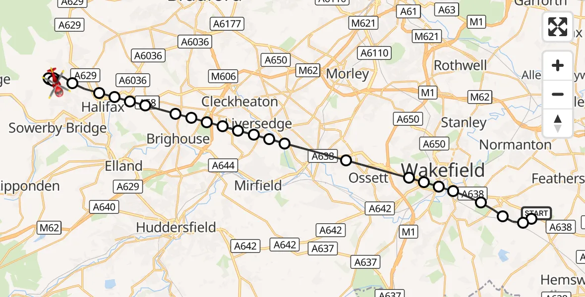 Flight route Air Ambulance Helicopter YAA Nostell Helicopter Port - Fountainhead, 24 August 2026, 15:52