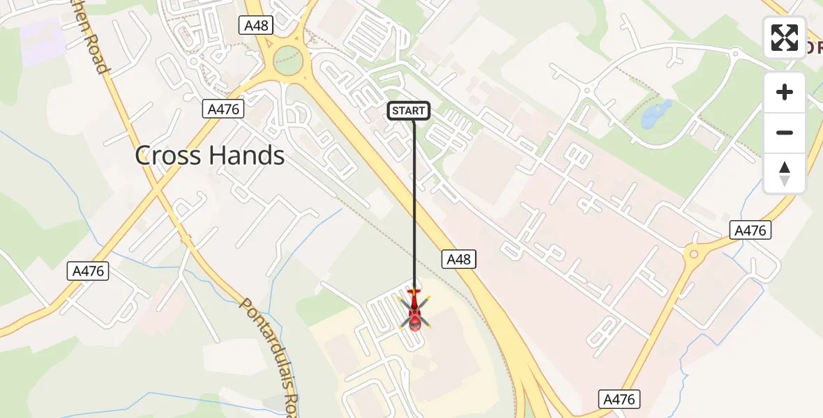 Flight route Air Ambulance Helicopter Cross Hands - Cross Hands, 24 August 2026, 15:57