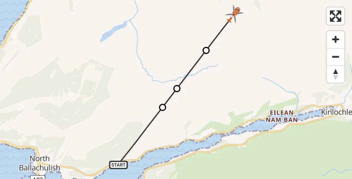 Flight route Coastguard Helicopter North Ballachulish - Coire an Lochain, 24 August 2026, 16:19