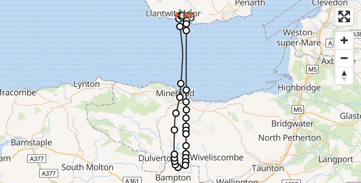 Flight route Coastguard Helicopter MOD St Athan - MOD St Athan, 24 August 2026, 16:39