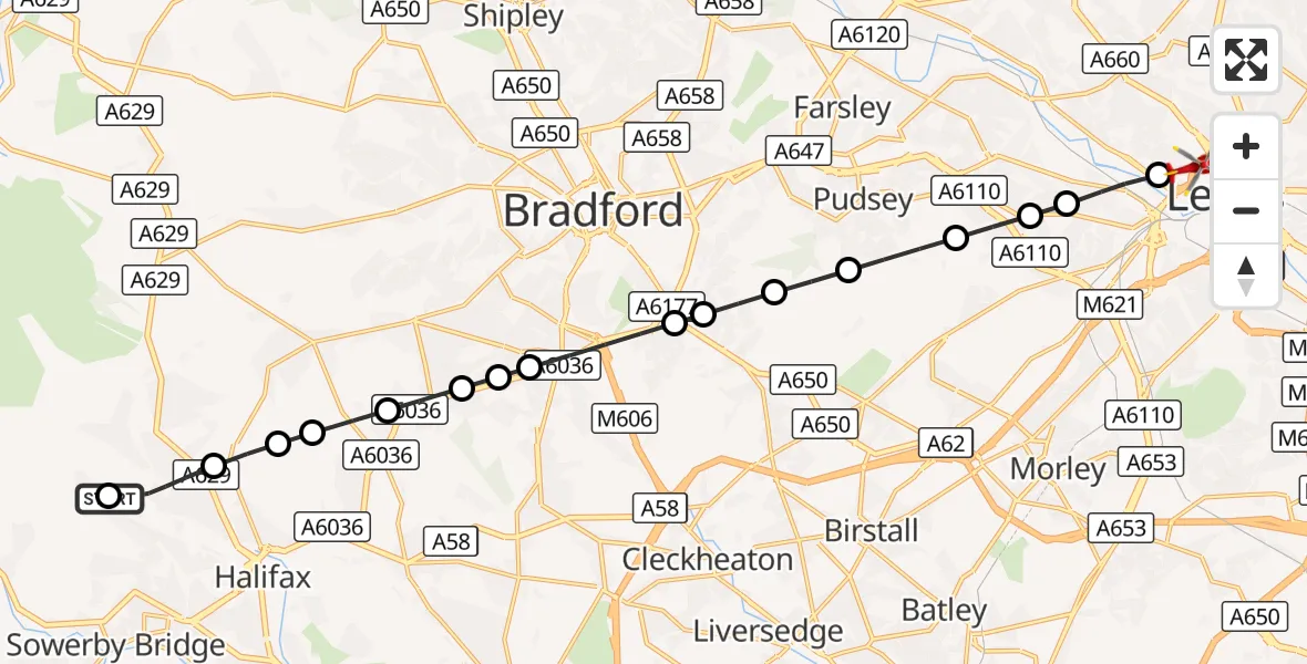 Flight route Air Ambulance Helicopter Mount Tabor - Burley, 24 August 2026, 17:03