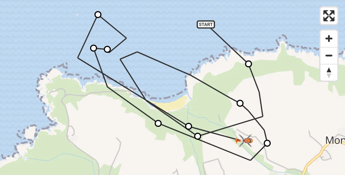 Flight route Coastguard Helicopter St Just - Bojewyan, 24 August 2026, 17:26