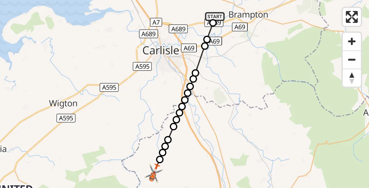 Flight route Coastguard Helicopter Carlisle Lake District Airport - Castle Sowerby, 24 August 2026, 18:02