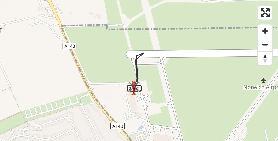Flight route Air Ambulance Helicopter Norwich Airport - Norwich Airport, 24 August 2026, 18:05