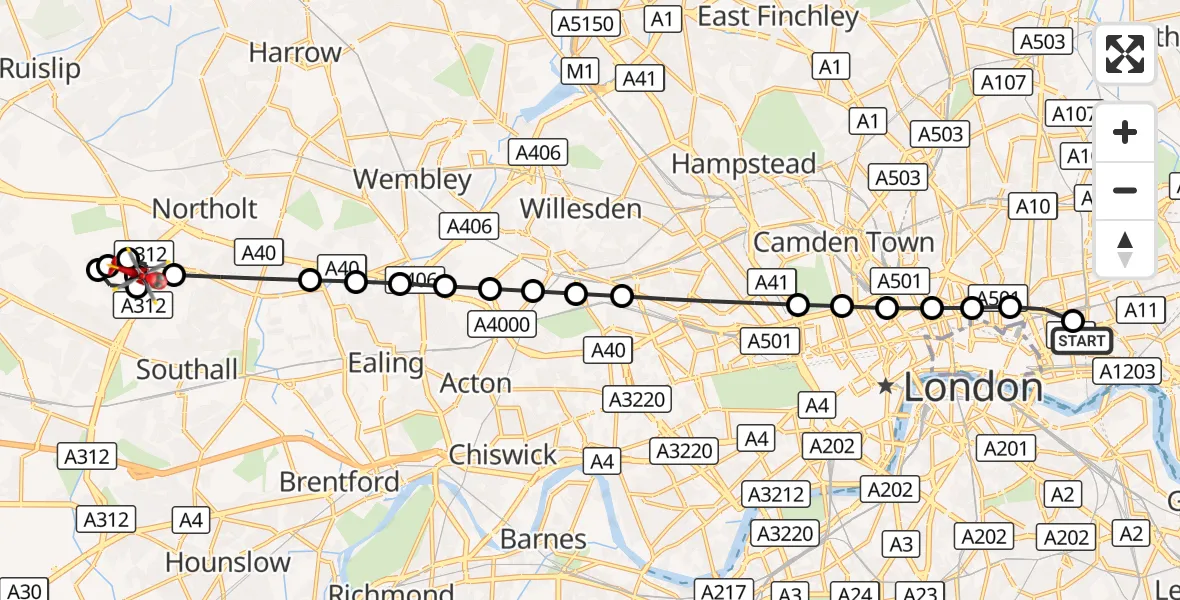 Flight route Air Ambulance Helicopter Royal London Hospital - Ufton Court, 24 August 2026, 18:33