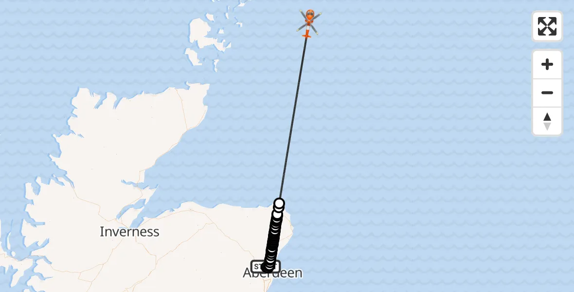 Flight route Coastguard Helicopter Aberdeen International Airport - North Sea, 24 August 2026, 18:55