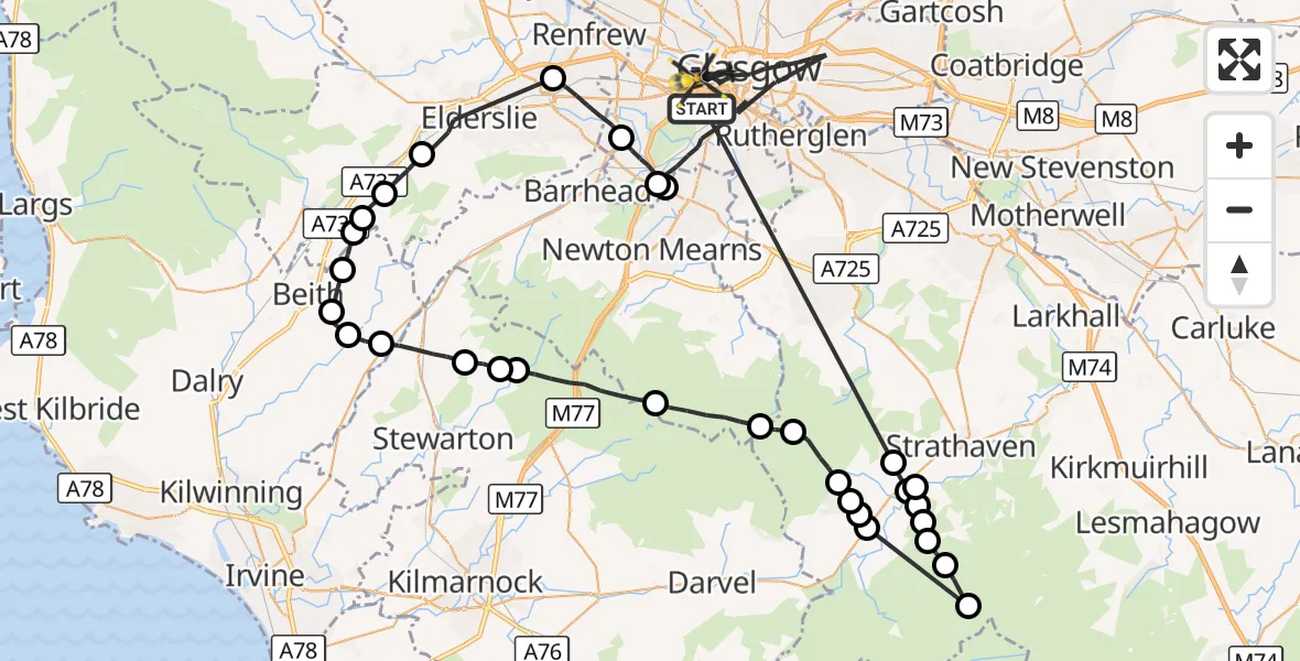 Flight route Police Helicopter Glasgow - Glasgow Seaplane Terminal, 24 August 2026, 19:33