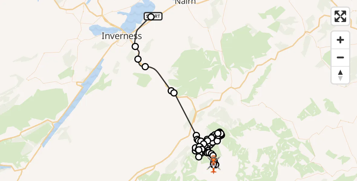 Flight route Coastguard Helicopter Inverness Airport - Coire Bhrochain, 24 August 2026, 20:33