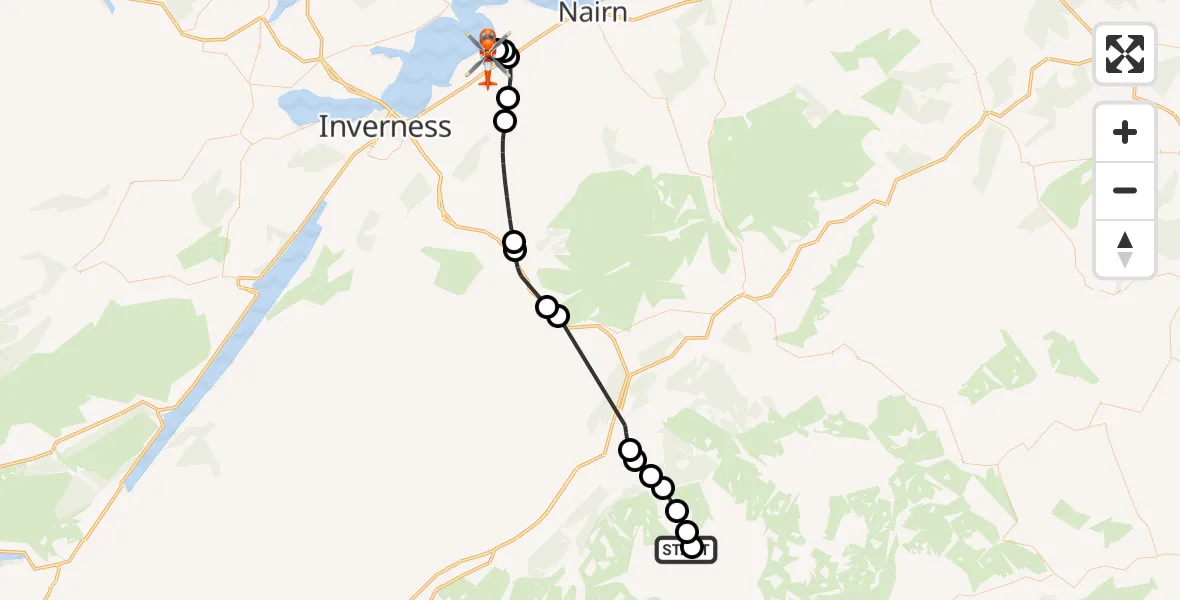 Flight route Coastguard Helicopter Coire Bhrochain - Inverness Airport, 24 August 2026, 22:03