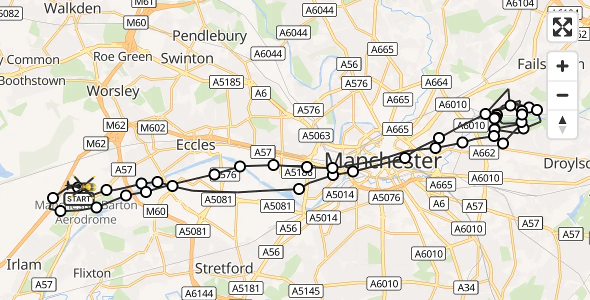 Flight route Police Helicopter Manchester Barton Aerodrome - Manchester Barton Aerodrome, 25 August 2026, 00:23