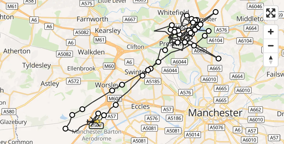 Flight route Police Helicopter Manchester Barton Aerodrome - Irlam, 25 August 2026, 02:25