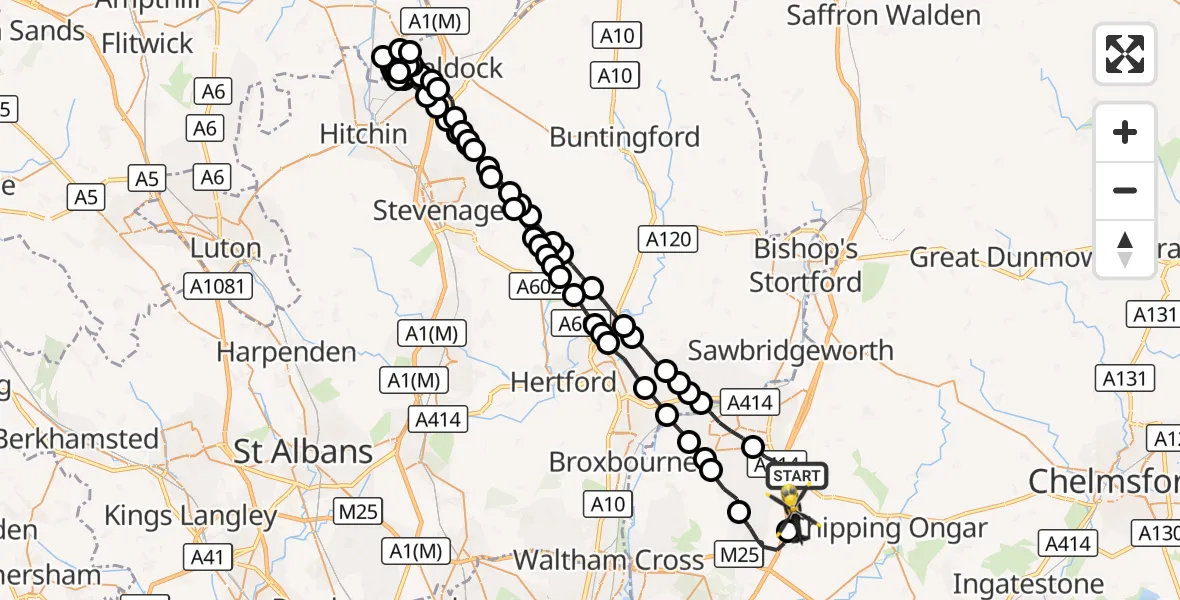 Flight route Police Helicopter North Weald Bassett - North Weald Airfield, 25 August 2026, 03:15