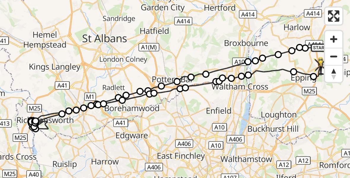 Flight route Police Helicopter North Weald Bassett - North Weald Airfield, 25 August 2026, 04:50